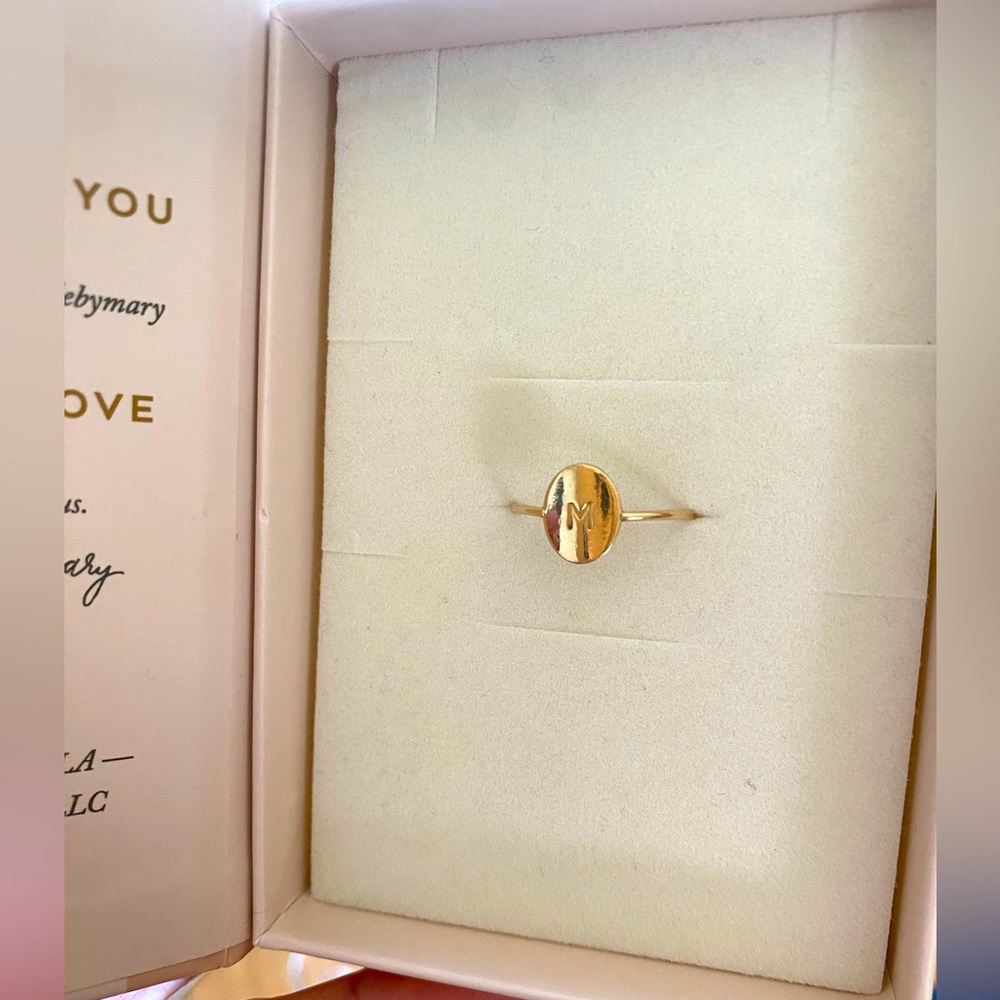 Made By Mary oval M initial ring